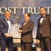 Datuk Seri Haji Ahmad Maslan (center) presented the 'Most Trusted Brand' award to Ahmad Najib (left) at the Islamic Distinguished Entrepreneur Award (IDEA Award) 2023