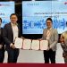 Chief Executive Officer of Pantas Max Lee (second from left) and Vice President of Huawei Malaysia Digital Power Business Chong Chern Peng (second from right) at the MoU exchange between Pantas and Huawei Malaysia. Looking on are Senior Sustainability Manager of Pantas Lionel Loh (left) and Huawei Malaysia Vice President of Public Affairs and Communications Oliver Liu (right).