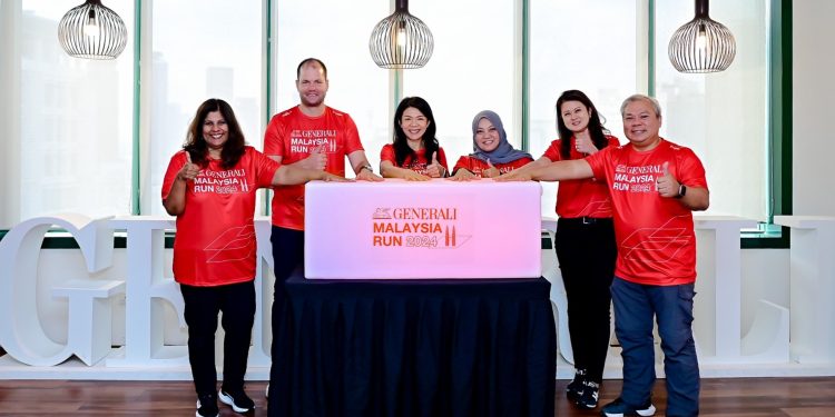 (L-R) Dato' Dr Saunthari Somasundaram, President of National Cancer Society Malaysia; Fabrice Benard, Chief Executive Officer of Generali Insurance Malaysia Berhad and Country Head for Generali Entities in Malaysia; Rebecca Tan, Chief Executive Officer of Generali Life Insurance Malaysia Berhad; Puan Norzalina Masom, General Manager of PINTAR Foundation; Yeo I-Peng, Chief Marketing Officer of Generali Insurance Malaysia Berhad and Lai Chong Haur, Honorary Secretary of Malaysian Nature Society officiated the launch of Generali Malaysia Run 2024 at Generali Malaysia Head Office in Kuala Lumpur.